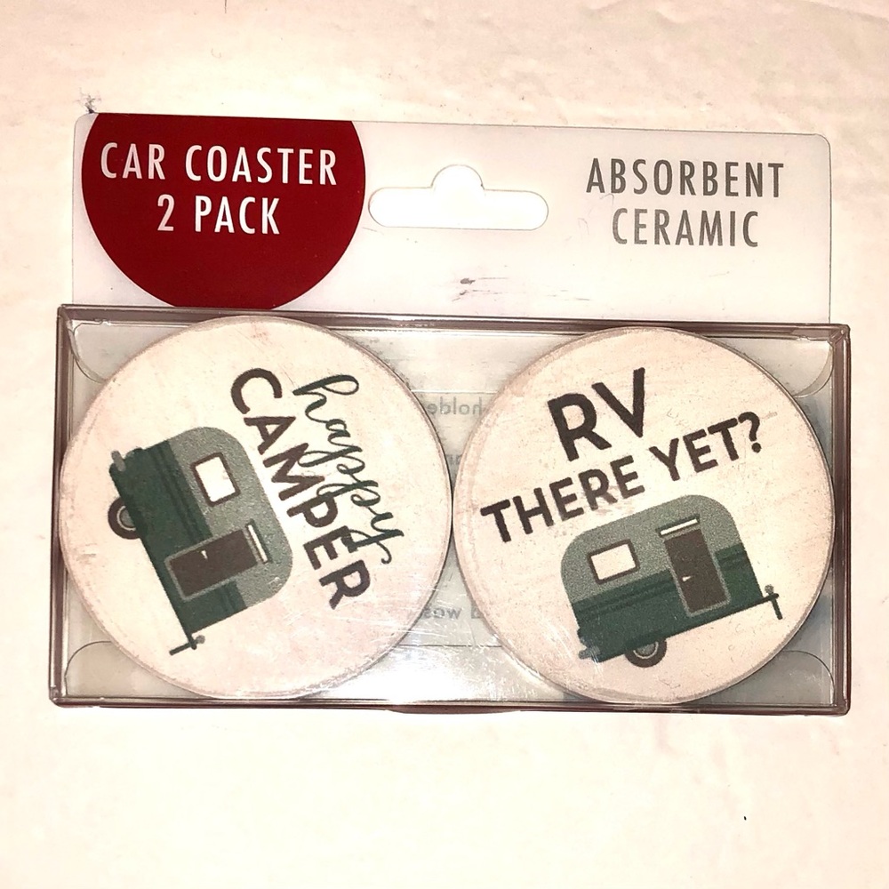 NWT, Set of 2 Car Coasters, “Happy Camper” & “RV There Yet?”